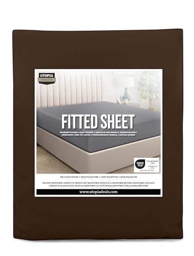 Utopia Bedding Fitted Sheet - Deep Pocket 14 inch (35 cm) - Easy Care - Soft Brushed Microfibre Fabric - Shrinkage and Fade Resistant - Bottom Sheet