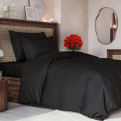 Bedding Duvet Quilt Cover Set with 2 Pillowcases - Hotel Quality - Cooling, Wrinkle-Free, Machine Washable with Zipper & Corner Ties - Super Soft Microfibre-Polyester - Comfort Style