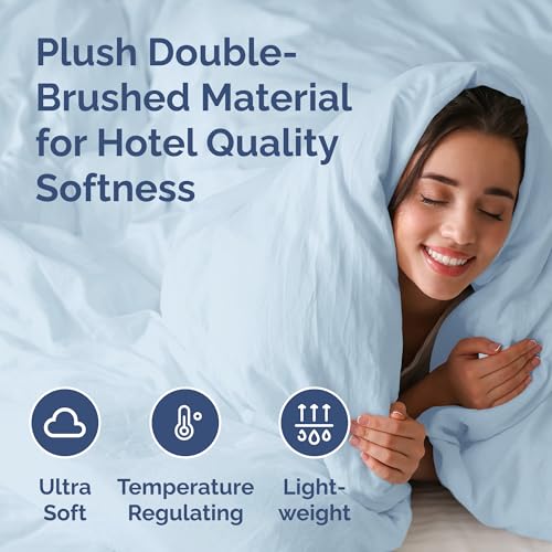 Bedding Duvet Quilt Cover Set with 2 Pillowcases - Hotel Quality - Cooling, Wrinkle-Free, Machine Washable with Zipper & Corner Ties - Super Soft Microfibre-Polyester - Comfort Style