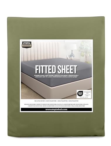 Utopia Bedding Fitted Sheet - Deep Pocket 14 inch (35 cm) - Easy Care - Soft Brushed Microfibre Fabric - Shrinkage and Fade Resistant - Bottom Sheet