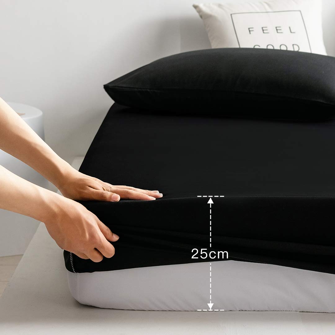 Fitted Sheet Bed Sheets 25CM Extra Deep Pocket Soft and Breathable Fitted Bedding Sheets