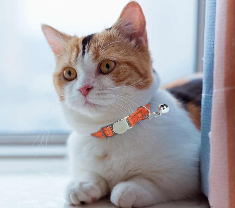 SEOUGEE Cat Collar Quick Release with Personalised Name Tag, Reflective Kitten Collars with Bells & Safety Release, 19-30 CM Adjustable, Rose Red - Comfort Style