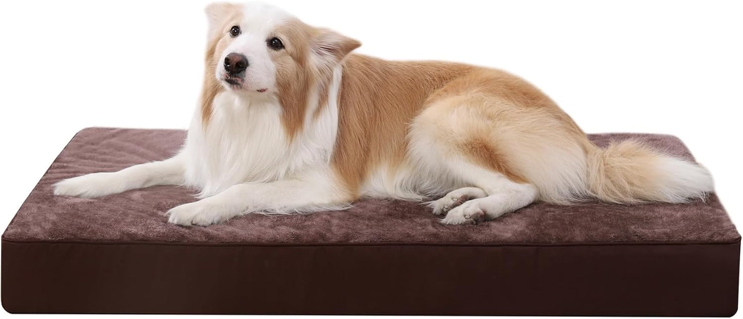 KSIIA Dog Beds Large Washable, Orthopedic Dog Crate Beds with Waterproof Removable Cover, Flat Dog Mattress Non skid Bottom, Pet Beds for Dogs, Grey, 88x55x7cm - Comfort Style