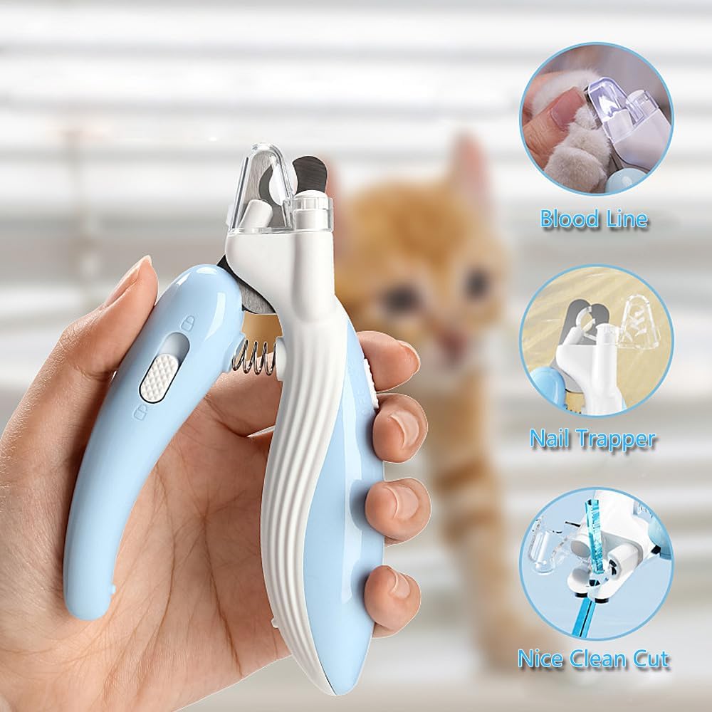 Cat Claw Clippers with Safety Guard and Light, Professional Pet Nail Clippers for Cat, Kitten, Puppy, Small Dog, Birds, Rabbit, Guinea Pig - Comfort Style