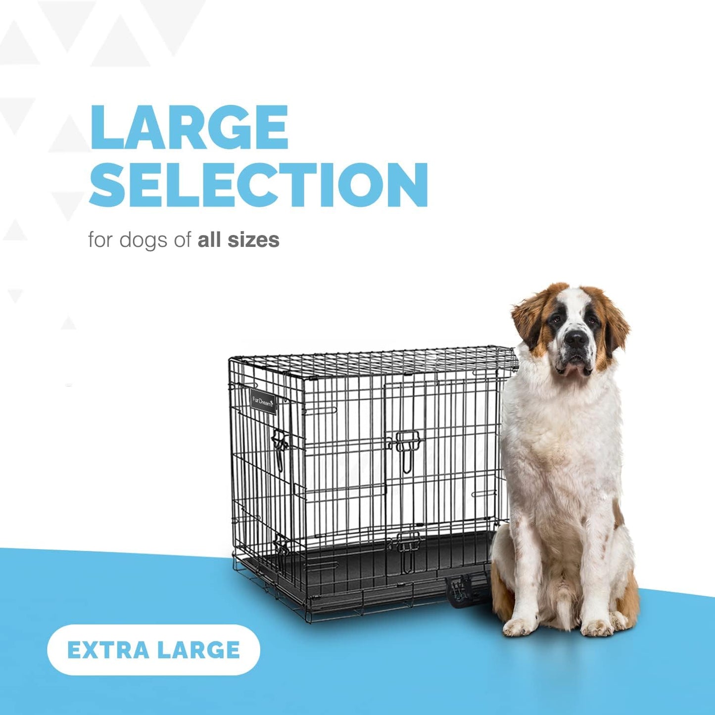 Furdreams 24-Inch Dog Cage Crate – Heavy Duty Black Metal Folding Crate with 2 Doors (Front & Side), Chew-Resistant Plastic Base Tray, and Carrier Handle – Ideal for Puppy Training (60 x 45 x 50cm) - Comfort Style