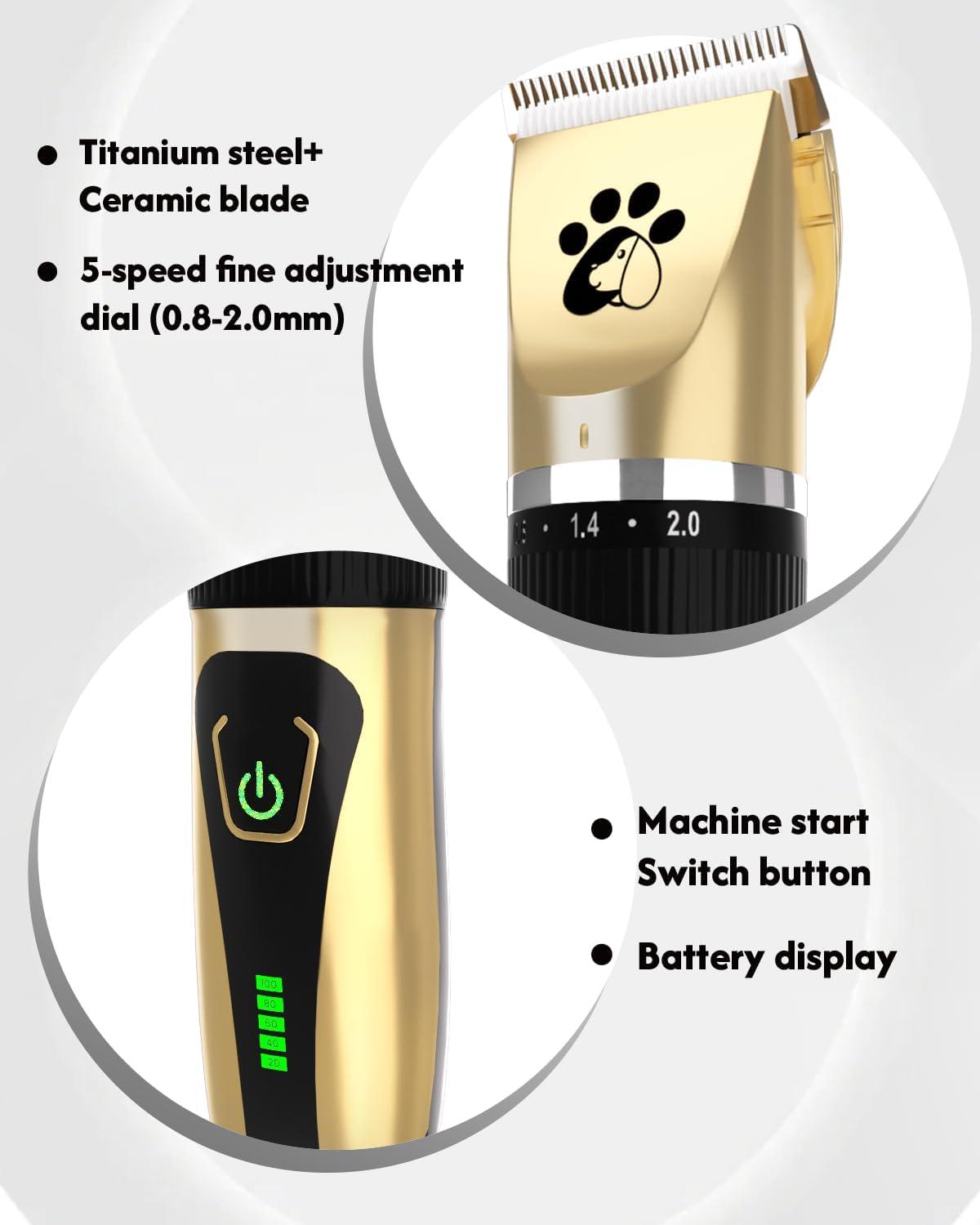 Dog Clippers Cordless, Professional Dog Trimmer, 2-Speed Low Noise Dog Grooming Kit, Pet Trimmer for Small Large Thick Hair Dogs - Comfort Style
