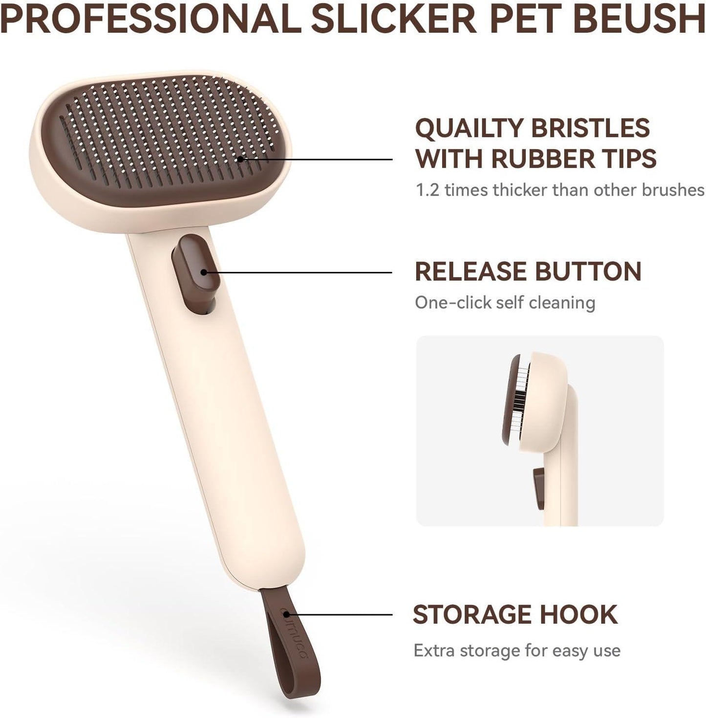 aumuca Cat Brush with Release Button, Cat Grooming Brush for Long or Short Haired Cats, Cat Hair Brush for Shedding Cat Comb for Pets Removing Loose Fur and Massage, White - Comfort Style