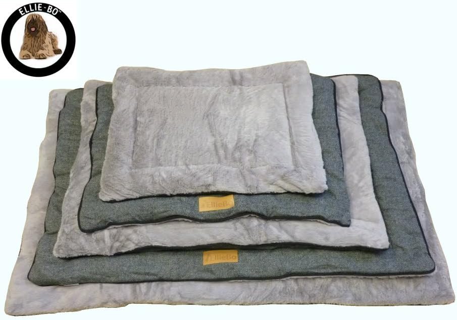 Ellie-Bo Small Reversible Tweed and Grey Faux Fur Mat for 24-inch Dog Cage - Comfort Style