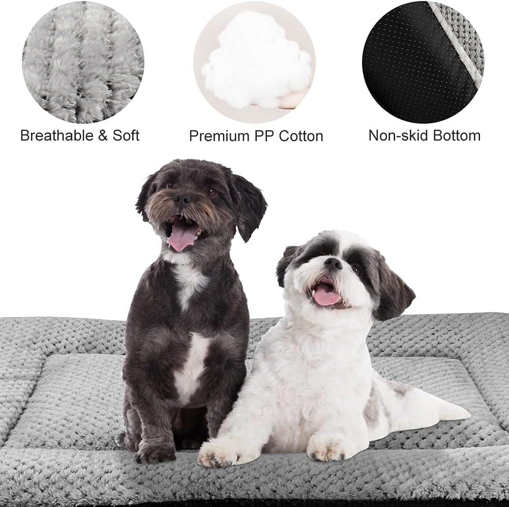 Onarway Dog Bed Mat Medium: Washable Fluffy Dog Bed Cushion for Cats Puppies - M 76x54cm Sherpa Dog Crate Mattress for Medium Pets Grey - Comfort Style