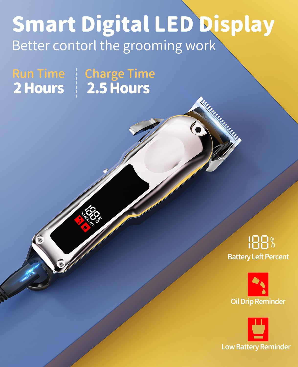 Kriogor Professional Dog Clippers for Thick Coats, Low Noise Grooming Clipper Pet Clippers for Dogs, Cordless Dog Timmers with 10 Guide Combs for Pets, Cat, Dogs Shears