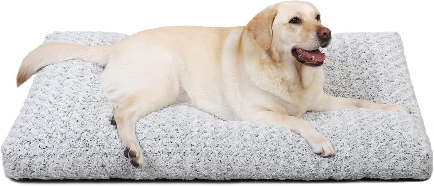 KSIIA Large Dog Bed Washable, Calming Dog Bed, Dog Crate Mattress with Non skid Bottom, Fluffy Anti Anxiety Dog Beds, Pet Beds Pillow Cushion for Dog, Dark Grey, 90x60x8cm - Comfort Style