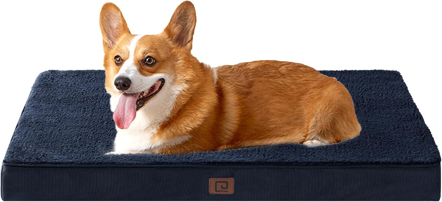 EHEYCIGA Orthopedic Dog Beds Large Mattress with Removable Washable Cover for Crate, Grey, 91x68x9cm - Comfort Style