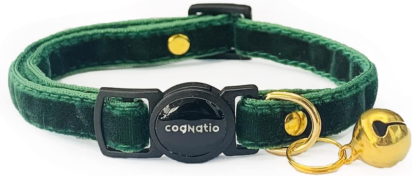 Cognatio Safety Quick Release Cat Collars, Soft Kitten Collars with Detachable Bow Tie and Bell, Pack of 2, Adjustable 20-30 cm (20-30 cm, Green+Pink) - Comfort Style