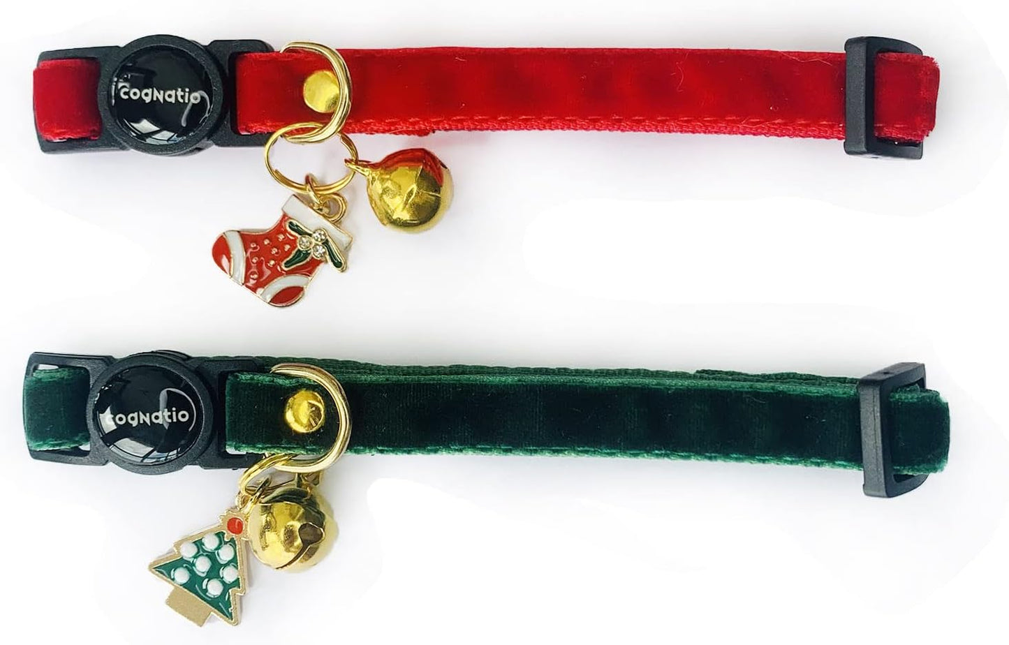 Cognatio Safety Quick Release Cat Collars, Soft Kitten Collars with Detachable Bow Tie and Bell, Pack of 2, Adjustable 20-30 cm (20-30 cm, Green+Pink) - Comfort Style