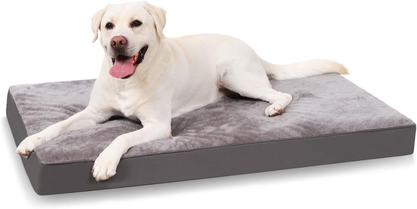 KSIIA Dog Beds Large Washable, Orthopedic Dog Crate Beds with Waterproof Removable Cover, Flat Dog Mattress Non skid Bottom, Pet Beds for Dogs, Grey, 88x55x7cm - Comfort Style
