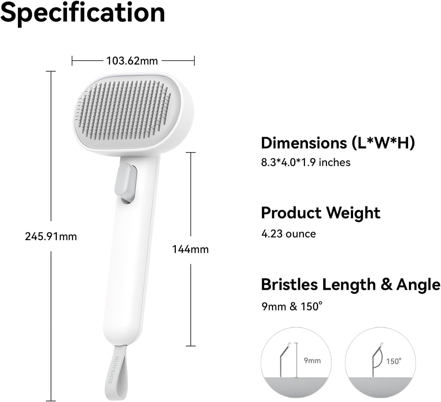 aumuca Cat Brush with Release Button, Cat Grooming Brush for Long or Short Haired Cats, Cat Hair Brush for Shedding Cat Comb for Pets Removing Loose Fur and Massage, White - Comfort Style