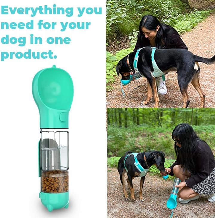 RFinote Dog Water Bottle - 300ml Pet Water Bottle with Garbage Collection Bag, Poop Shovel and Food Dispenser, Portable, Leak-Proof Water Feeder Ideal for Travel and Walking. - Comfort Style