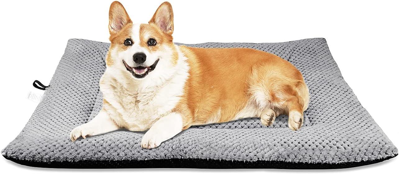 Onarway Dog Bed Mat Medium: Washable Fluffy Dog Bed Cushion for Cats Puppies - M 76x54cm Sherpa Dog Crate Mattress for Medium Pets Grey - Comfort Style