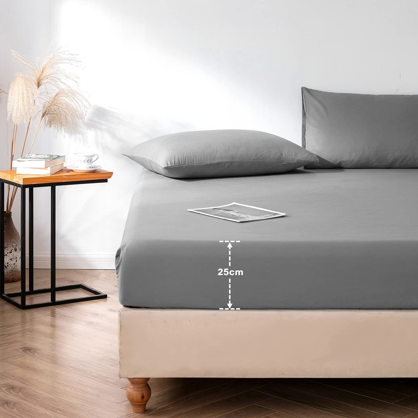 Fitted Sheet Bed Sheets 25CM Extra Deep Pocket Soft and Breathable Fitted Bedding Sheets