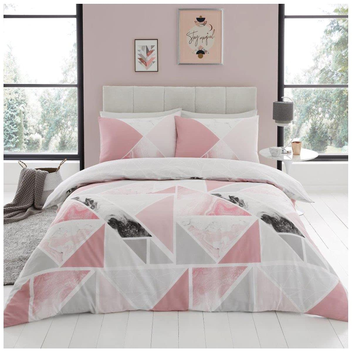 GC GAVENO CAVAILIA Metalic Marble Duvet Cover Sets, Reversible Triangle Bedding Double Bed Set, Washable Quilt Covers - Comfort Style