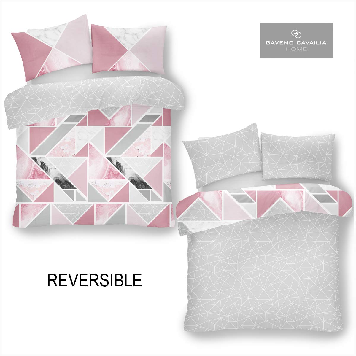 GC GAVENO CAVAILIA Metalic Marble Duvet Cover Sets, Reversible Triangle Bedding Double Bed Set, Washable Quilt Covers - Comfort Style