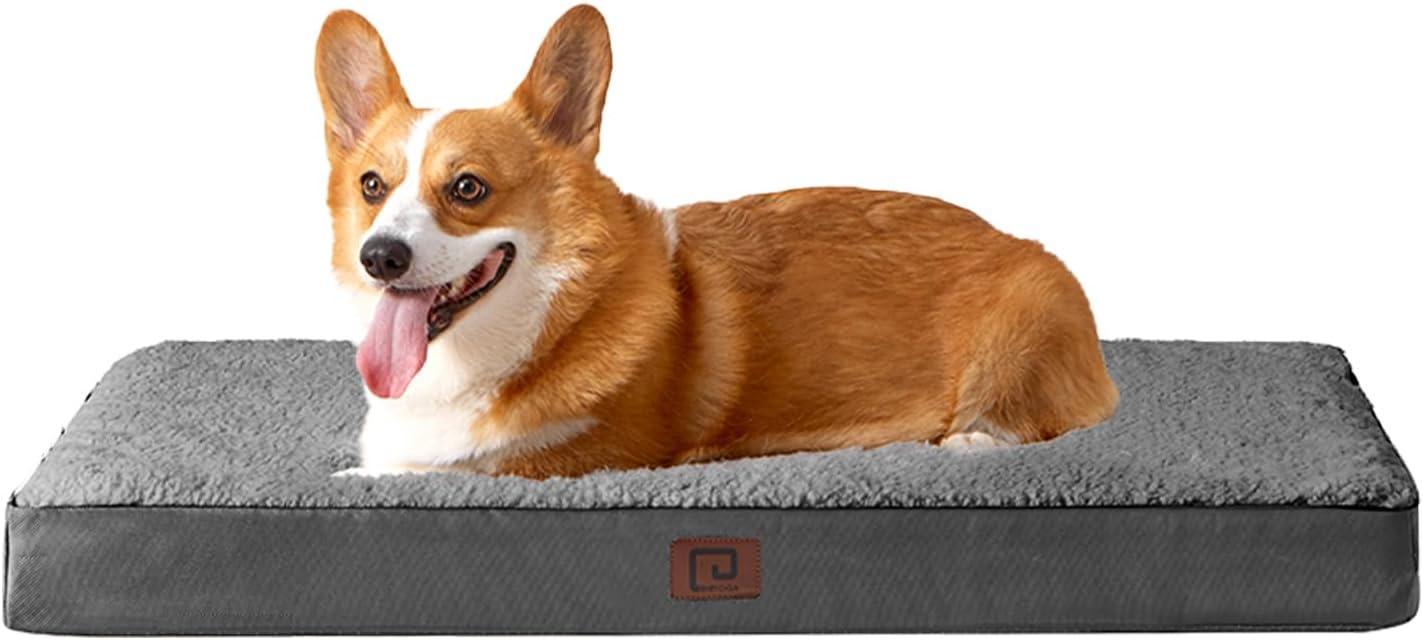 EHEYCIGA Orthopedic Dog Beds Large Mattress with Removable Washable Cover for Crate, Grey, 91x68x9cm - Comfort Style