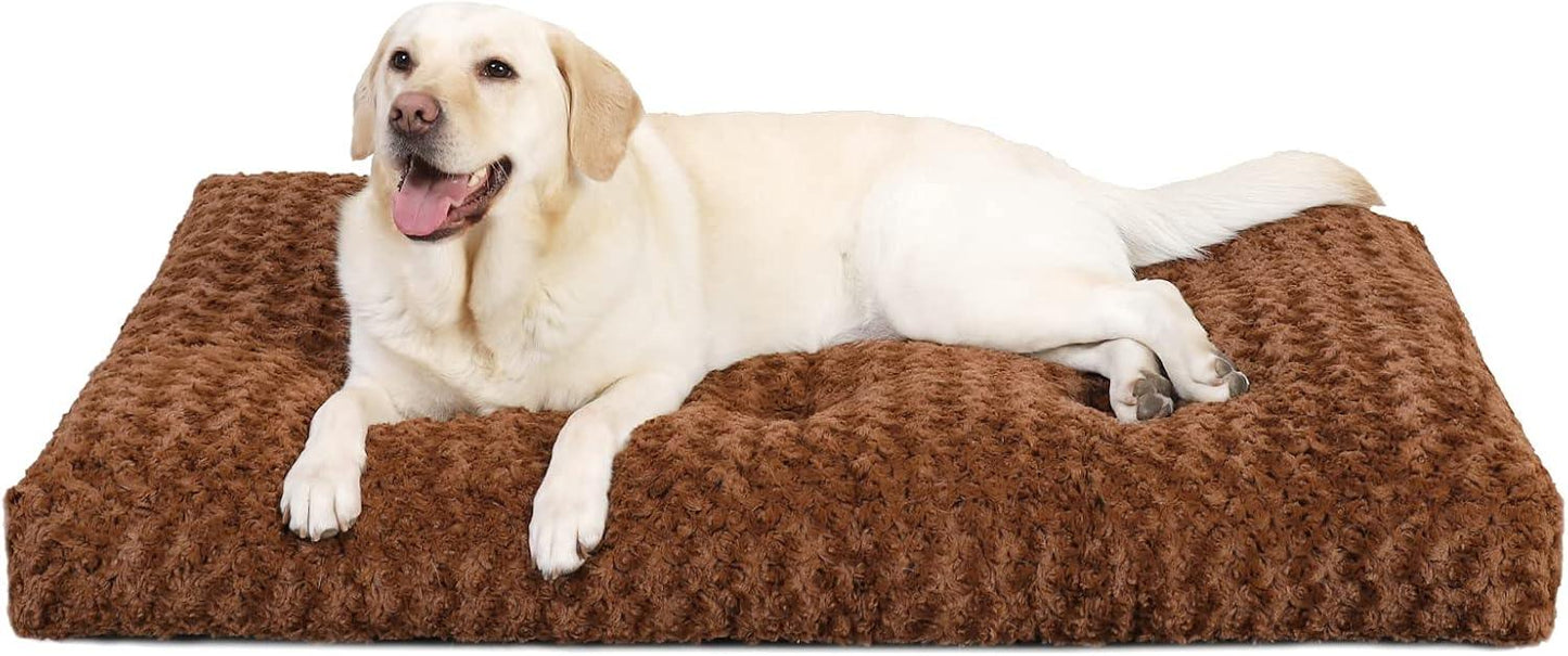 KSIIA Large Dog Bed Washable, Calming Dog Bed, Dog Crate Mattress with Non skid Bottom, Fluffy Anti Anxiety Dog Beds, Pet Beds Pillow Cushion for Dog, Dark Grey, 90x60x8cm - Comfort Style