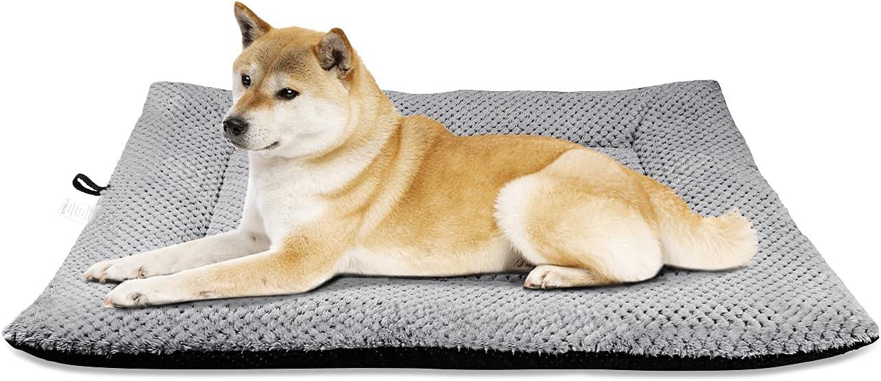 Onarway Dog Bed Mat Medium: Washable Fluffy Dog Bed Cushion for Cats Puppies - M 76x54cm Sherpa Dog Crate Mattress for Medium Pets Grey - Comfort Style