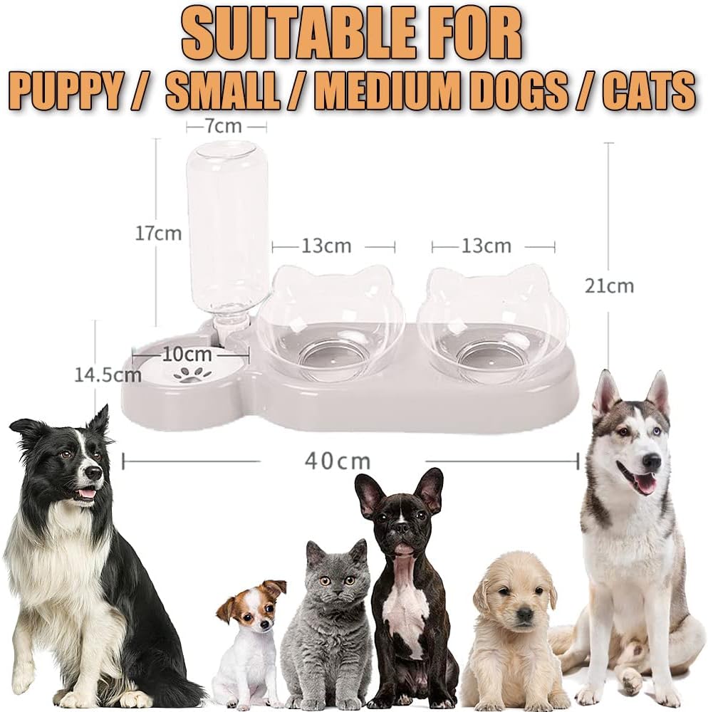 3-In-1 Cat Food And Water Bowl Set, Cat Bowls With Stand, Double Cat Bowls with Water Dispenser For Pet,Food And Water Feeder For Small Medium Dogs Cats - Comfort Style