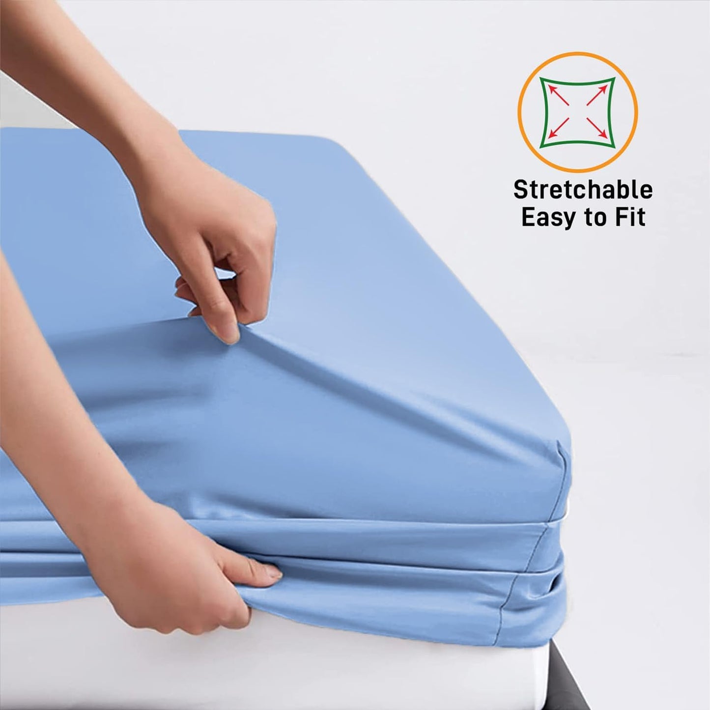 Fitted Sheet 25 cm Deep Brushed Microfiber Ultra Soft No-Iron Wrinkle-Resistant Plain Dyed Fitted Bed Sheets Hypoallergenic Breathable Sheets