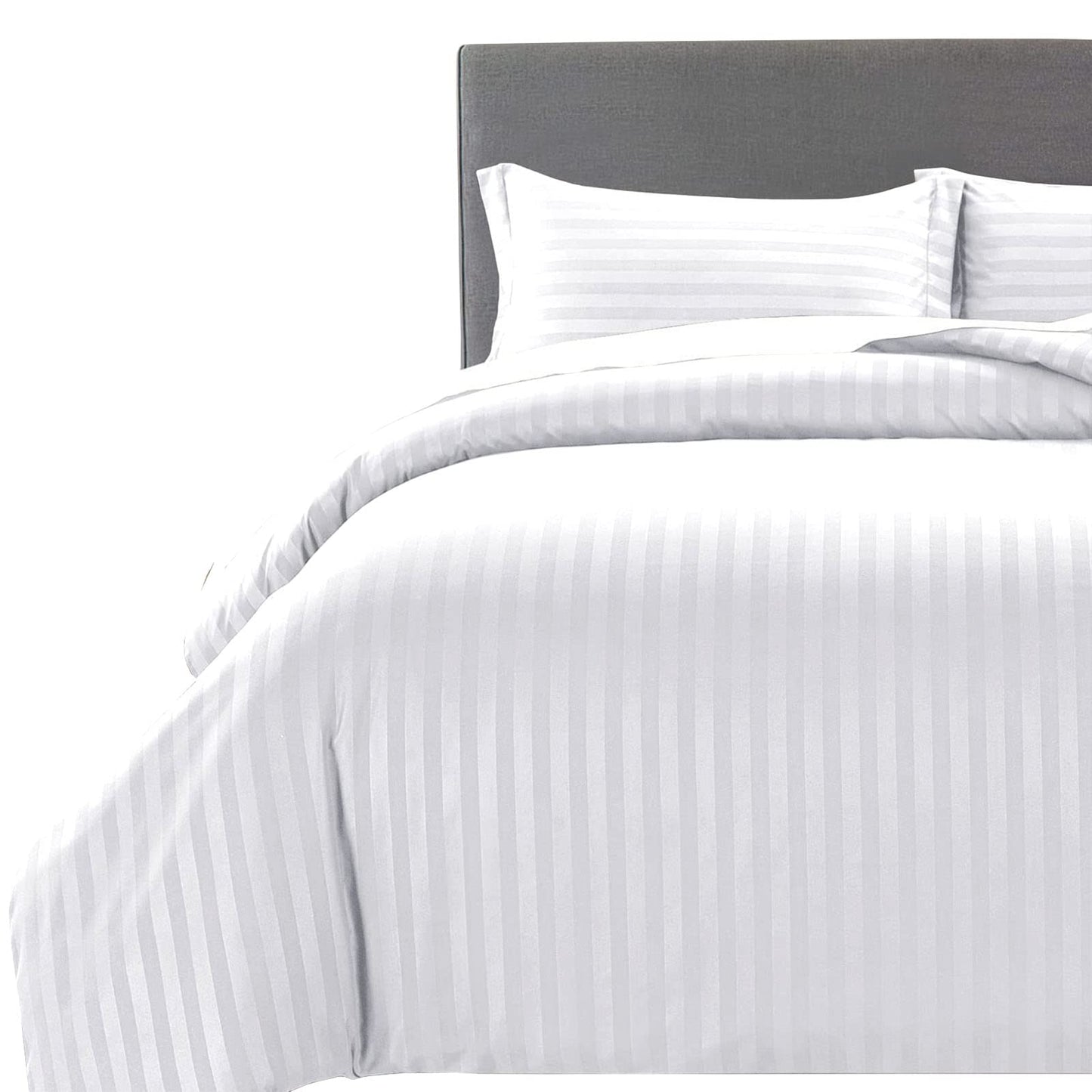 MOONLIGHT20015 Duvet Set Reversible Stripes Satin Double Bedding Set with 2 Pillowcases Soft Hypoallergenic Duvet Cover - Comfort Style