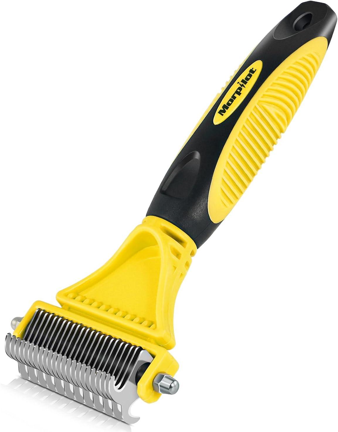 Morpilot Dog Brush Cat Brush Grooming Comb, 23+12 Double Sided Undercoat Rake Dematting Deshedding Tool for Long Hair Pets Cat Dog Slicker Shedding Brushes Efficiently Reduces Hair Loss by up to 90% - Comfort Style