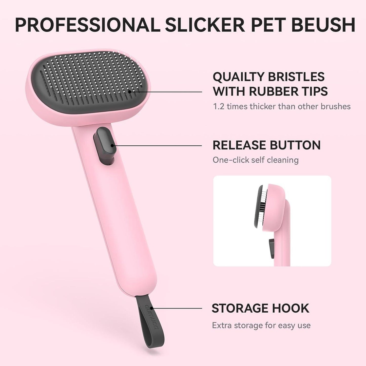 aumuca Cat Brush with Release Button, Cat Grooming Brush for Long or Short Haired Cats, Cat Hair Brush for Shedding Cat Comb for Pets Removing Loose Fur and Massage, White - Comfort Style