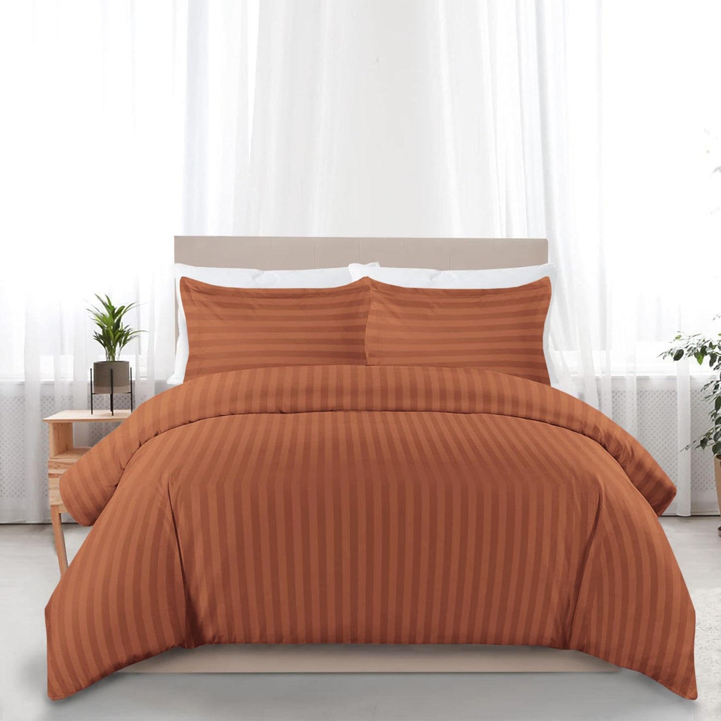 MOONLIGHT20015 Duvet Set Reversible Stripes Satin Double Bedding Set with 2 Pillowcases Soft Hypoallergenic Duvet Cover - Comfort Style