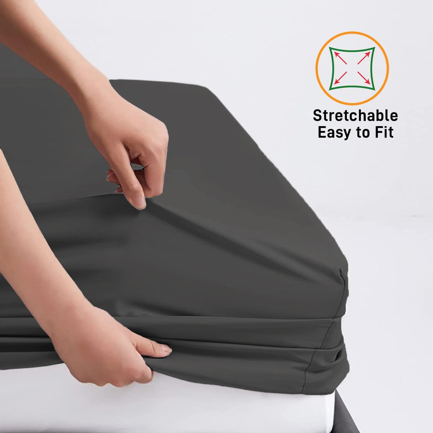 Fitted Sheet 25 cm Deep Brushed Microfiber Ultra Soft No-Iron Wrinkle-Resistant Plain Dyed Fitted Bed Sheets Hypoallergenic Breathable Sheets