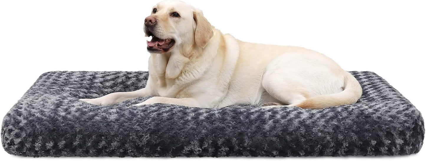 KSIIA Large Dog Bed Washable, Calming Dog Bed, Dog Crate Mattress with Non skid Bottom, Fluffy Anti Anxiety Dog Beds, Pet Beds Pillow Cushion for Dog, Dark Grey, 90x60x8cm - Comfort Style