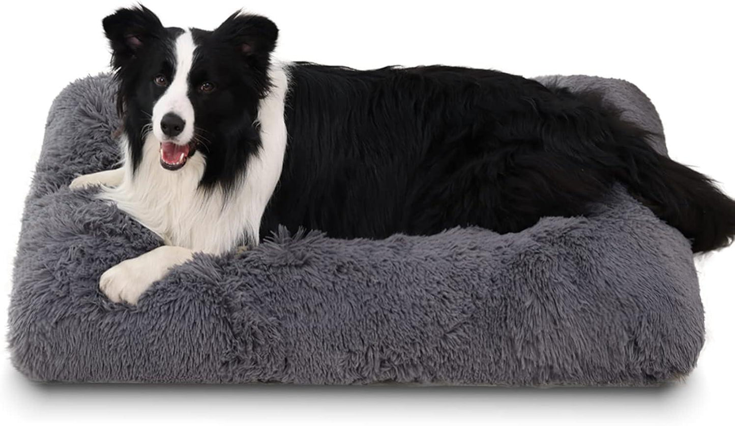 Jaspuriea Large Dog Bed Washable Dog Crate Mattress Calming Fluffy Anti Anxiety Dog Beds Deluxe Plush Dog Mat with Anti-Slip Bottom,90x60x8cm - Comfort Style