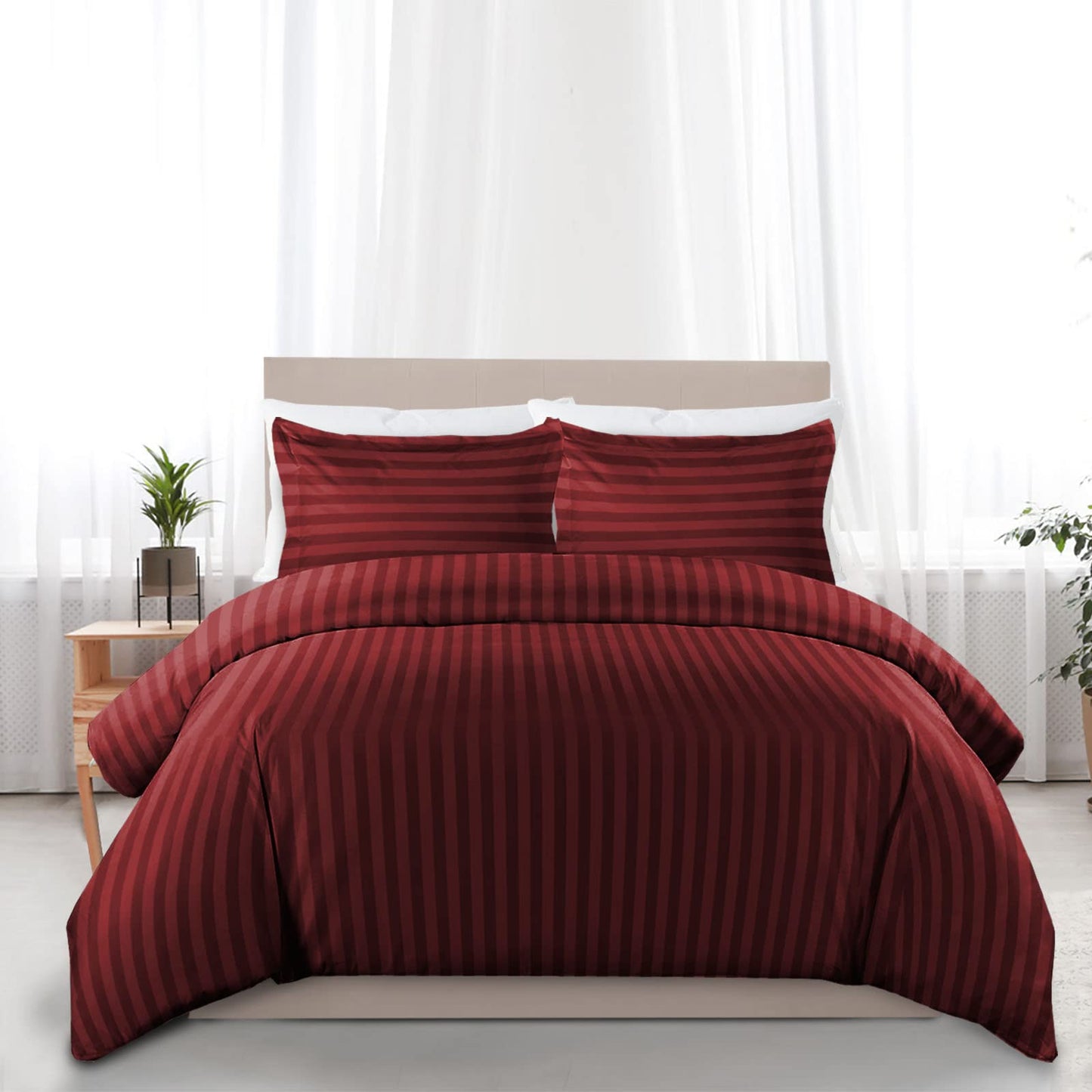MOONLIGHT20015 Duvet Set Reversible Stripes Satin Double Bedding Set with 2 Pillowcases Soft Hypoallergenic Duvet Cover - Comfort Style