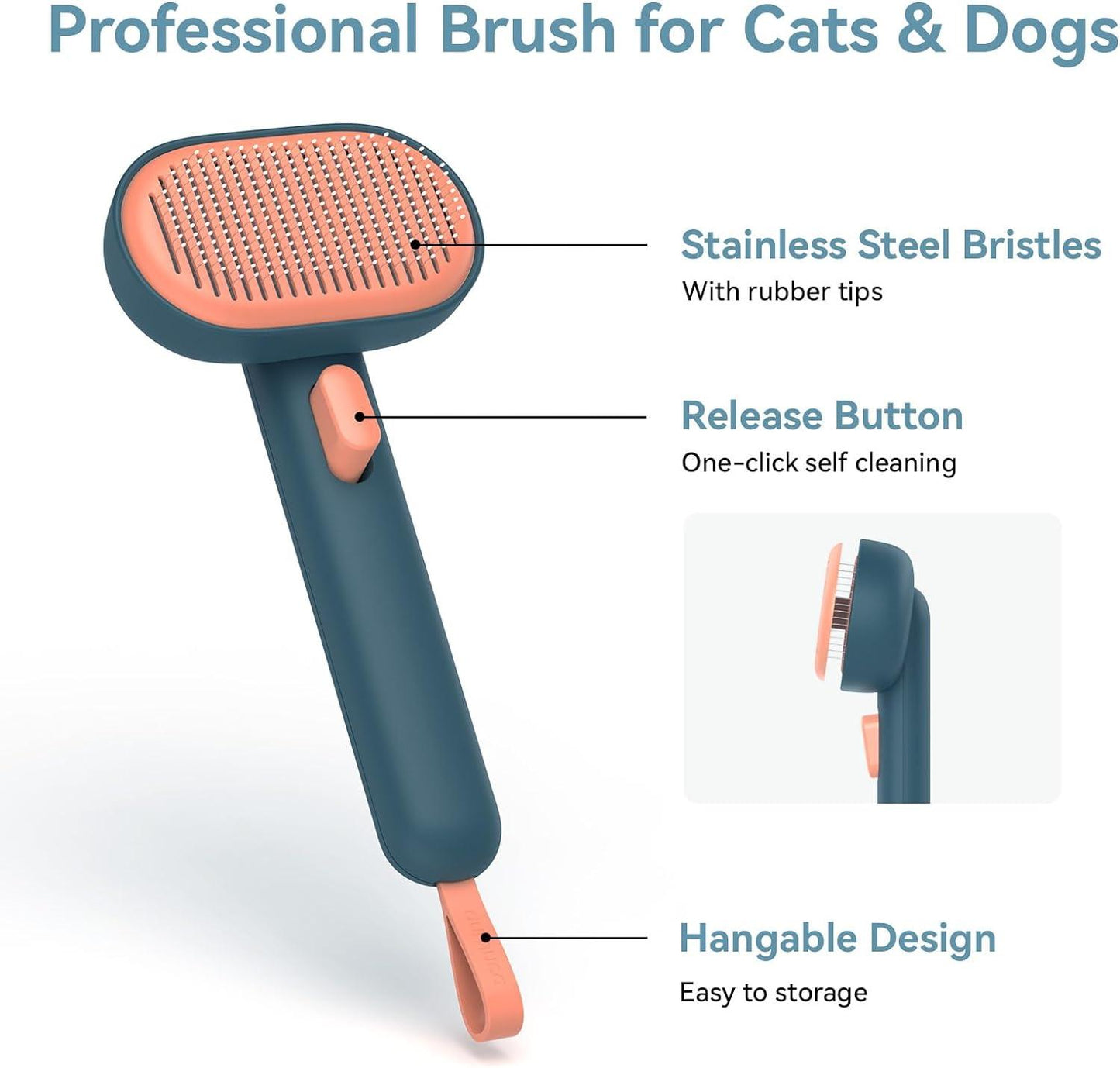 aumuca Cat Brush with Release Button, Cat Grooming Brush for Long or Short Haired Cats, Cat Hair Brush for Shedding Cat Comb for Pets Removing Loose Fur and Massage, White - Comfort Style