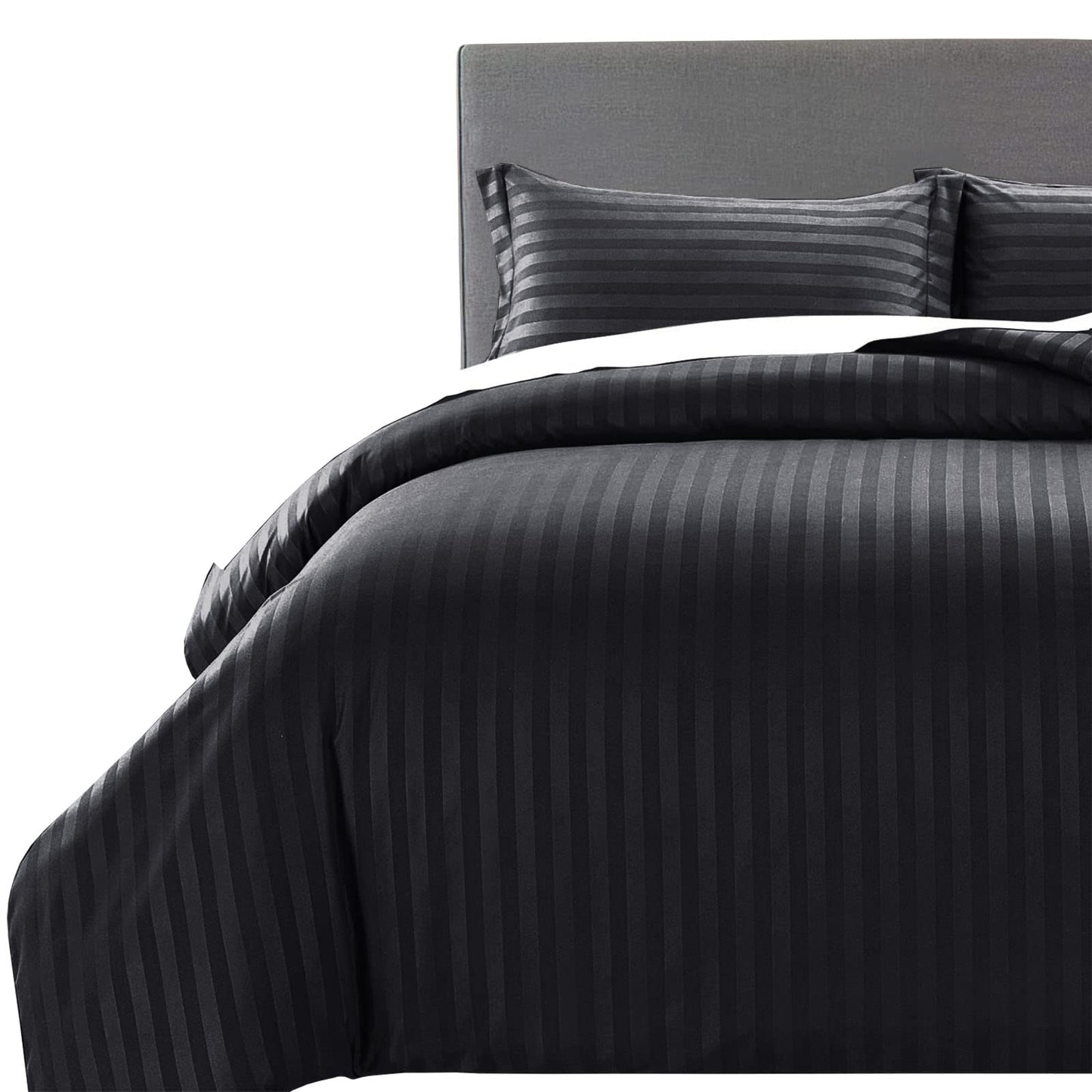 MOONLIGHT20015 Duvet Set Reversible Stripes Satin Double Bedding Set with 2 Pillowcases Soft Hypoallergenic Duvet Cover - Comfort Style