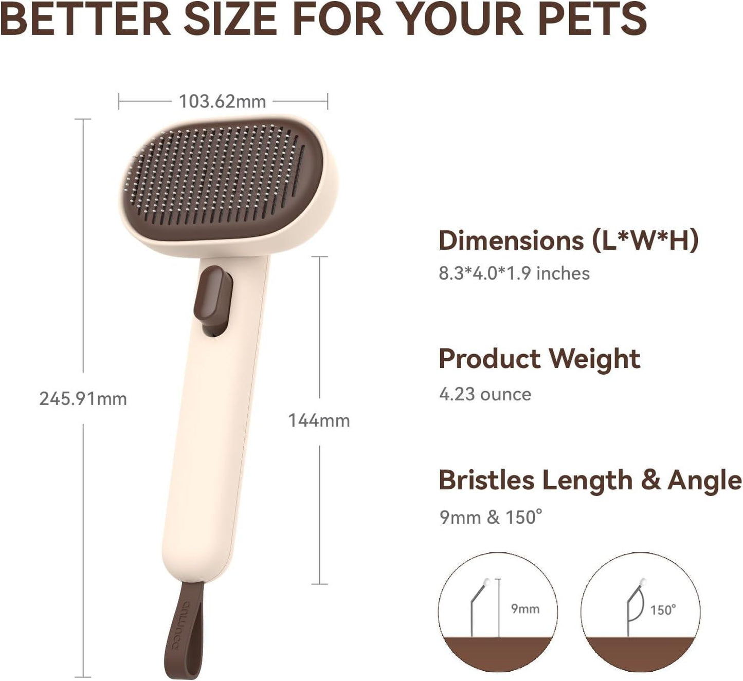 aumuca Cat Brush with Release Button, Cat Grooming Brush for Long or Short Haired Cats, Cat Hair Brush for Shedding Cat Comb for Pets Removing Loose Fur and Massage, White - Comfort Style
