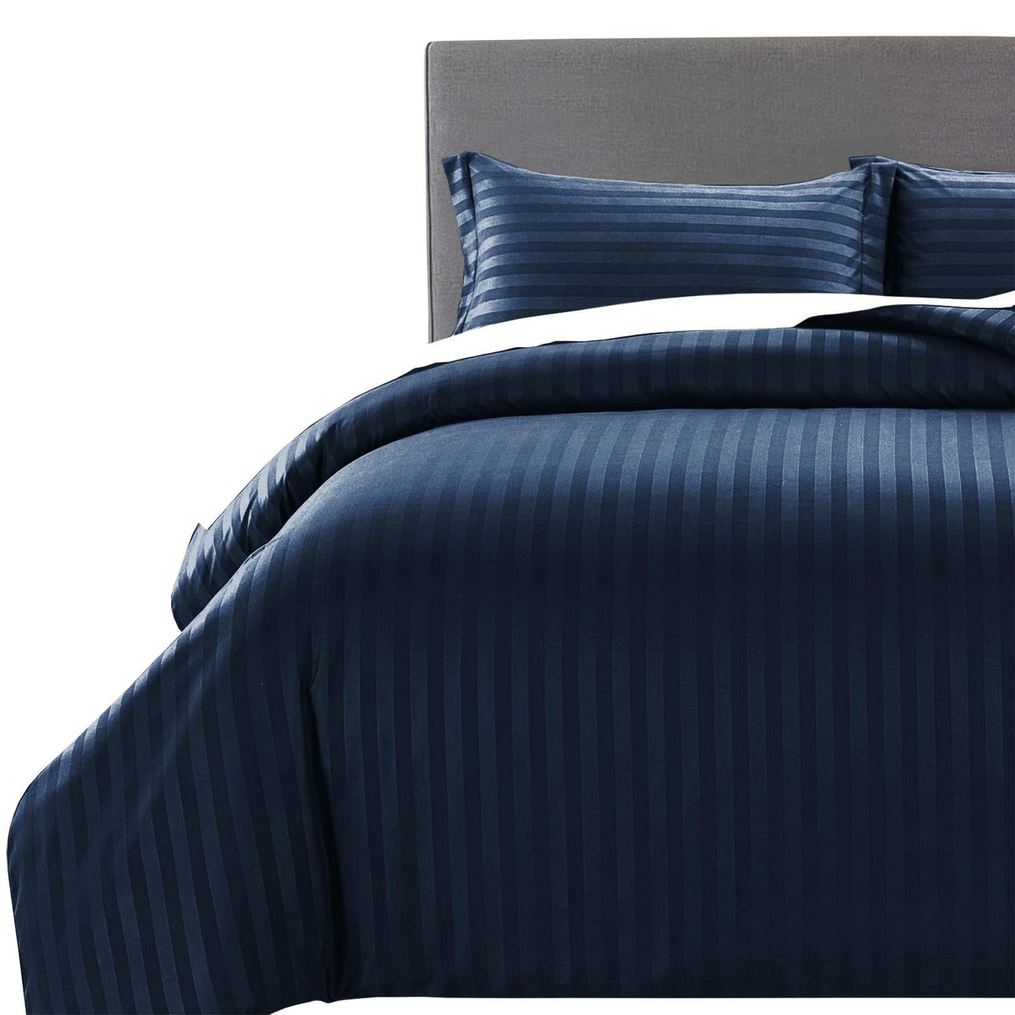 MOONLIGHT20015 Duvet Set Reversible Stripes Satin Double Bedding Set with 2 Pillowcases Soft Hypoallergenic Duvet Cover - Comfort Style