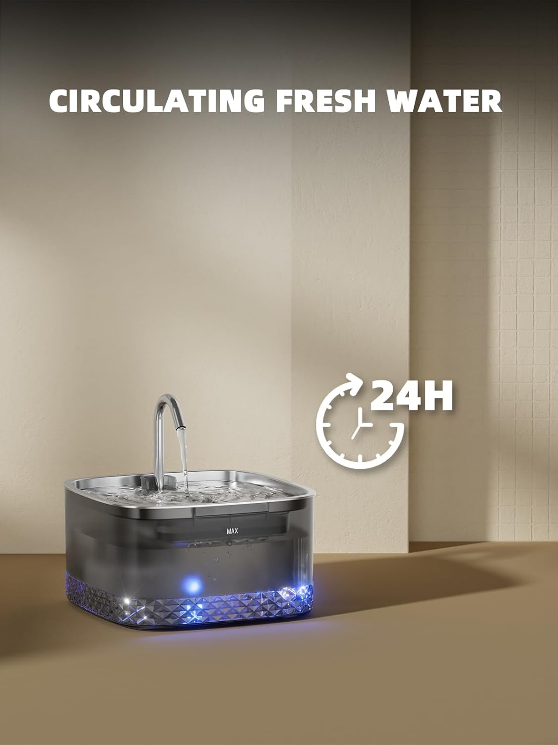 Cat Water Fountain for Drinking, Faucet-Shaped 75oz/2.2L Pet Drinking Fountain for Cats, Automatic Cat Dog Water Fountain Super Silent, Built-In Led Light, Activated Carbon Filter, Multiple Pets - Comfort Style