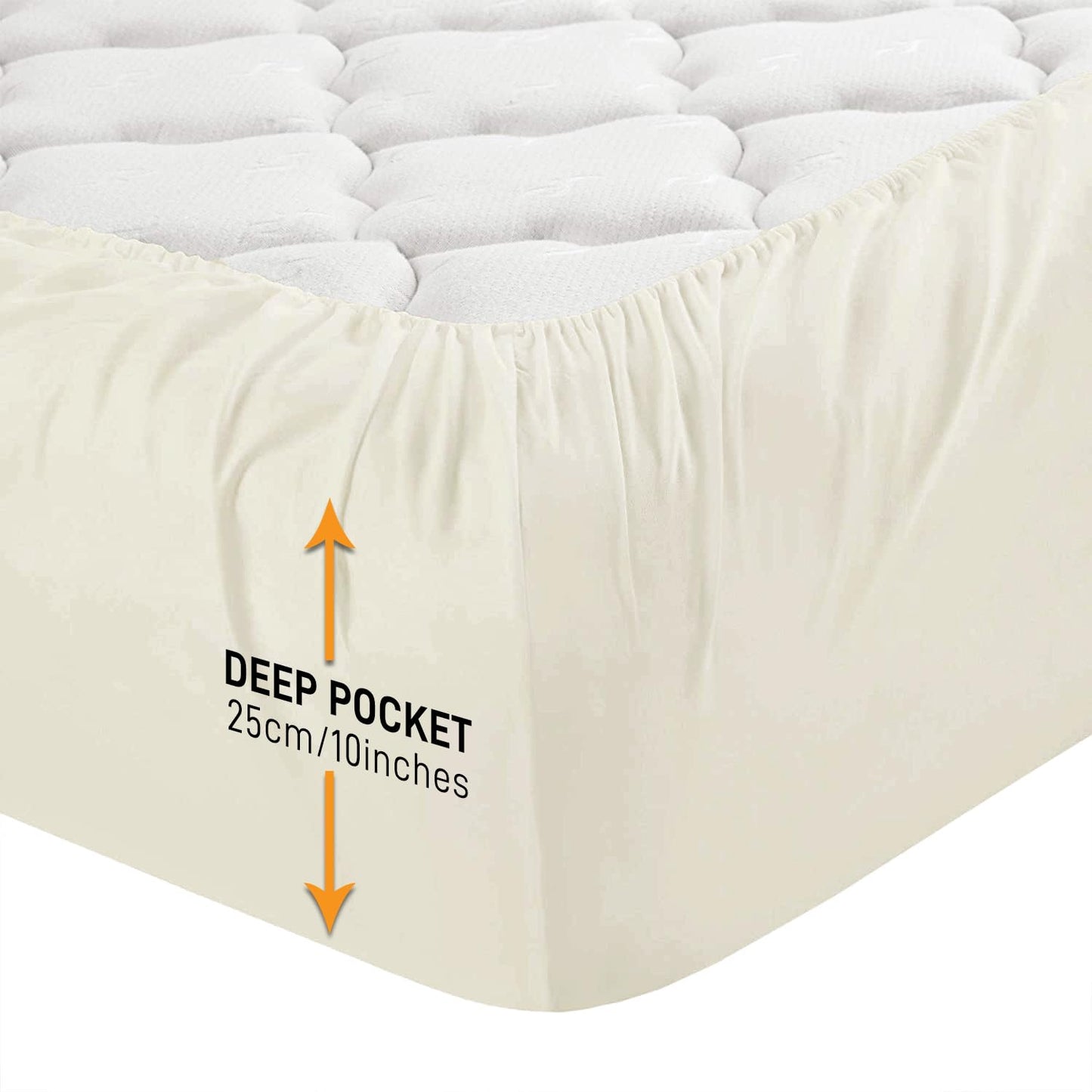 Fitted Sheet 25 cm Deep Brushed Microfiber Ultra Soft No-Iron Wrinkle-Resistant Plain Dyed Fitted Bed Sheets Hypoallergenic Breathable Sheets