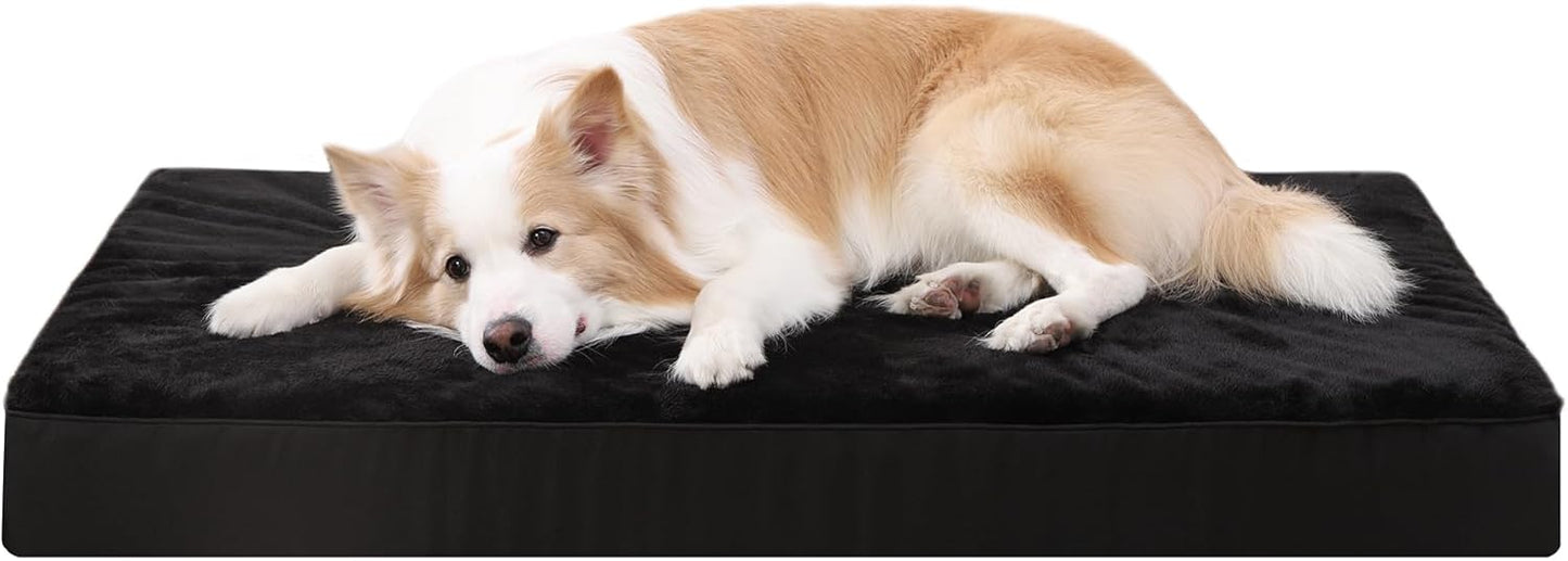 KSIIA Dog Beds Large Washable, Orthopedic Dog Crate Beds with Waterproof Removable Cover, Flat Dog Mattress Non skid Bottom, Pet Beds for Dogs, Grey, 88x55x7cm - Comfort Style