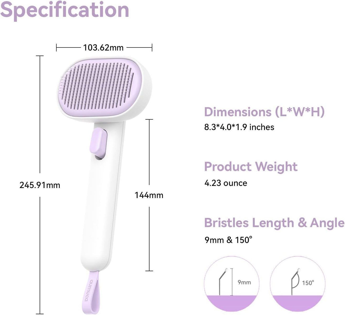aumuca Cat Brush with Release Button, Cat Grooming Brush for Long or Short Haired Cats, Cat Hair Brush for Shedding Cat Comb for Pets Removing Loose Fur and Massage, White - Comfort Style