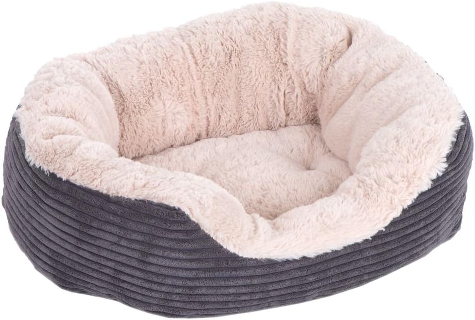 Rosewood Grey Jumbo Cord/Plush Oval Dog Bed, Small - Comfort Style