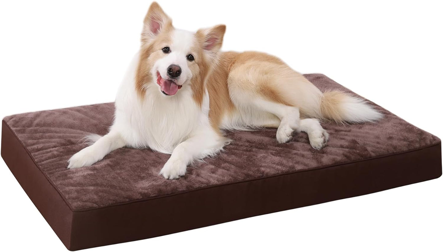 KSIIA Dog Beds Large Washable, Orthopedic Dog Crate Beds with Waterproof Removable Cover, Flat Dog Mattress Non skid Bottom, Pet Beds for Dogs, Grey, 88x55x7cm - Comfort Style