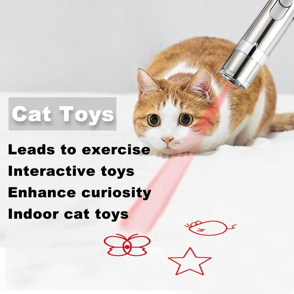 Cakkone Cat Toys, 7 in 1 Function Red Pointer Interactive Cat Toy, USB Rechargeable LED Cat Light Pen, Cat Toys Interactive for Indoor Cats Dog, Red Dot Kitten Practice Chaser Toys - Comfort Style