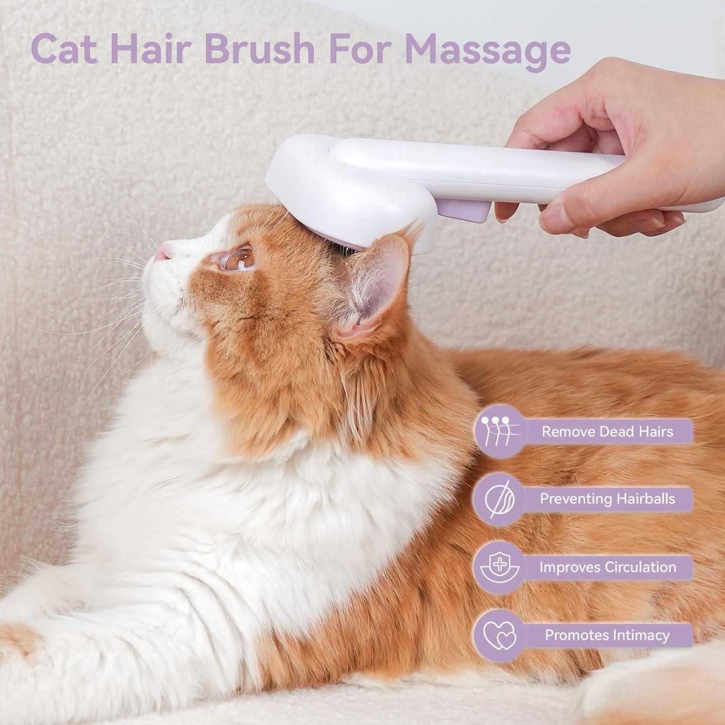 aumuca Cat Brush with Release Button, Cat Grooming Brush for Long or Short Haired Cats, Cat Hair Brush for Shedding Cat Comb for Pets Removing Loose Fur and Massage, White - Comfort Style
